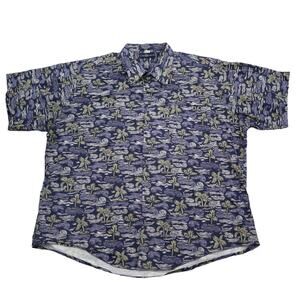 Ron Chereskin Shirt Mens XL Blue Hawaiian Tropical Palm Short Sleeve